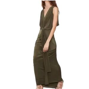 NWT MISA Los Angeles Xenia Fluttered Sleeves Maxi Dress in Olive Green